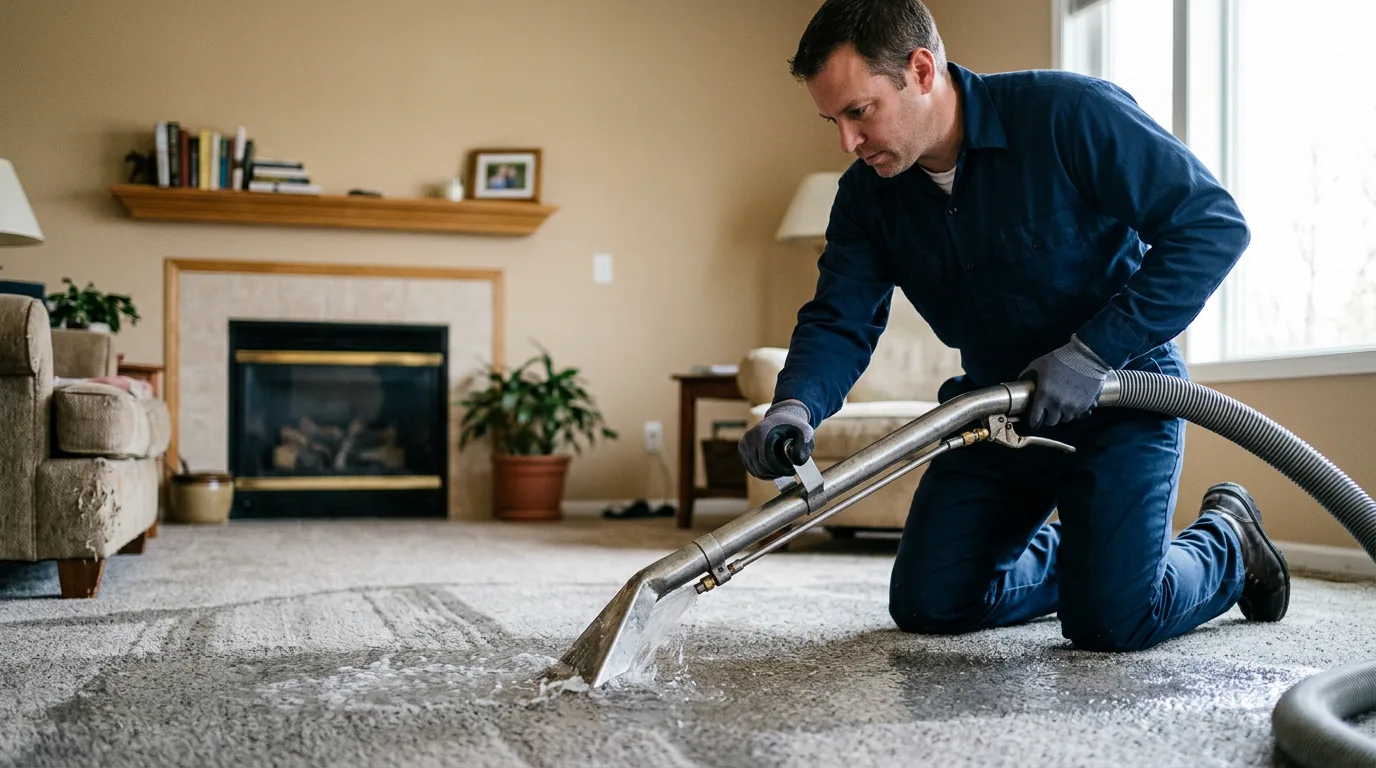 Water damage restoration technician working near Huntington, TX